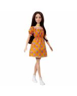 Boneca Barbie Fashionista morena vestido sem ombro