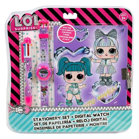 Conjunto relógio digital caneta e diário LOL