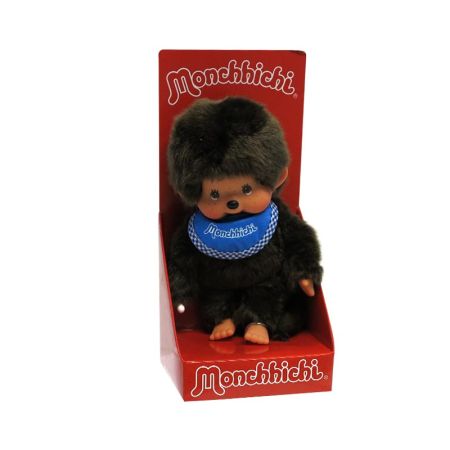 Peluche Monchhichi com babete azul 20 cm