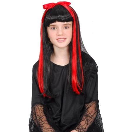 Peruca Preta Com Mechas Vermelhas infantil