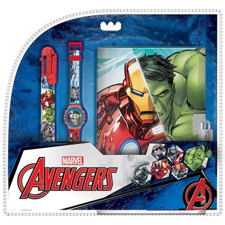 Conjunto relógio digital, caneta e diario Avengers